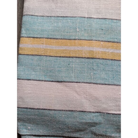 Vintage Cotton Plaid Tablecloth With Yellow & Teal Stripes Rectangular - Picture 2 of 3